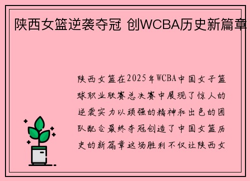 陕西女篮逆袭夺冠 创WCBA历史新篇章